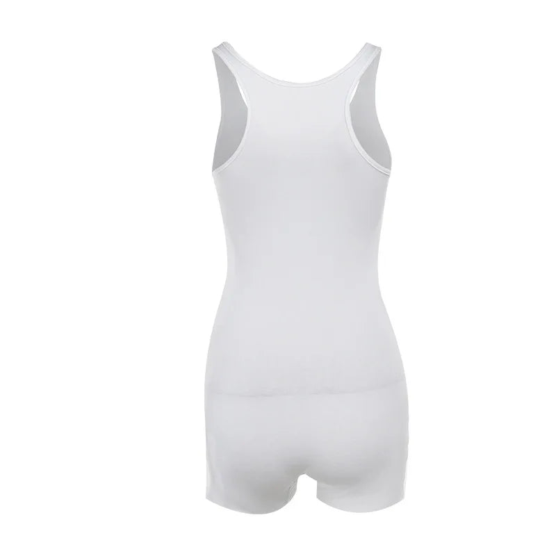 Letter Print Catsuit White One Piece Romper Women Jumpsuit Tank Top Short Playsuit Bodycon Ropa De Mujer Summer Outfits Bodysuit