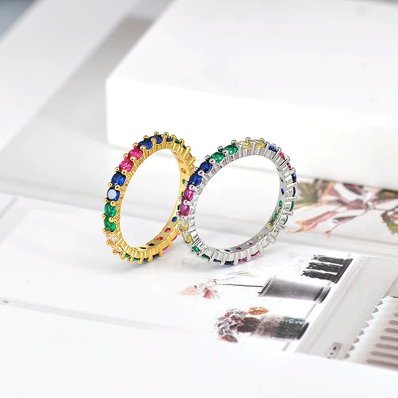 24K Gold Plated Colorful Crystal Gold Rings Turquoise Engagement Wedding Anniversary Ring Light Luxury Fashion Jewelry Gifts A40