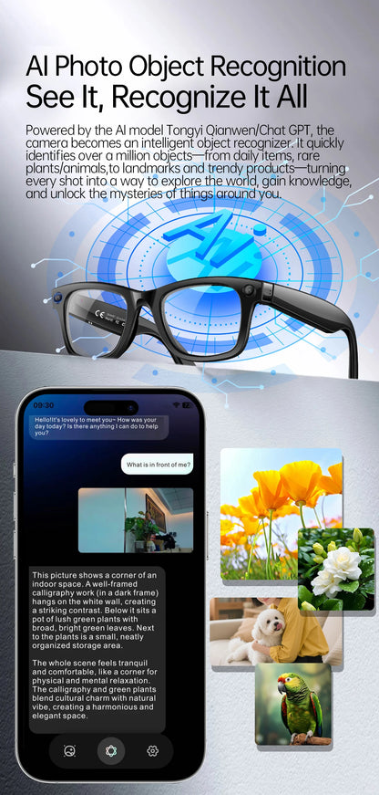 LIGE New AI Smart Glasses With Video Camera 1300W Outdoor Sunglasses Wi-Fi Transfer BT Call Audio Record Smart Wearable Headset