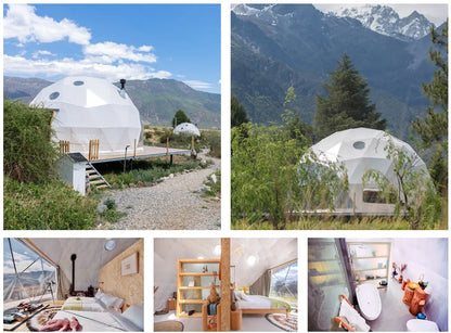 Hot Product Glamping Dome Tent 5m with Damp Proof PVC Windproof for Four Season Family Camping Resort With Dining Bath