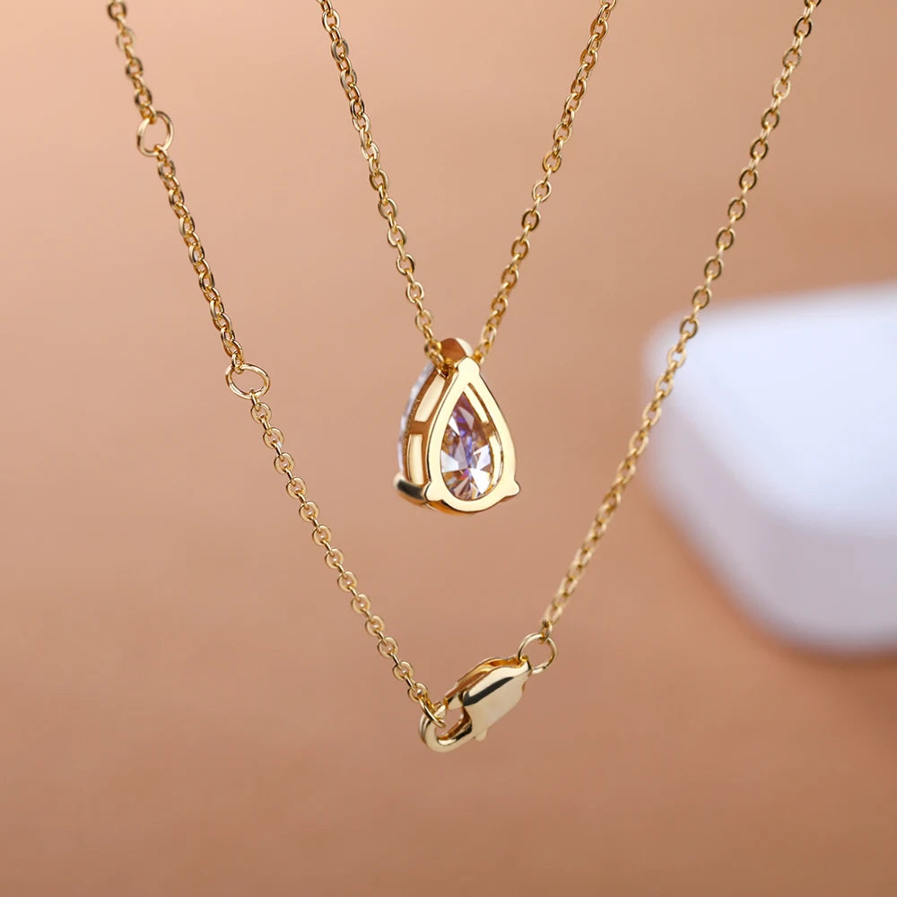 IGOTOS 1-4CT Water Drop Moissanite Pendant Necklace Women 925 Sterling Silver Round/Sharp Claw Lab Diamond Pendant Neck Chain
