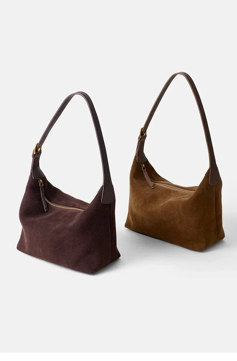 Winter Women's Natural Suede Leather Crossbody Bag Female Casual Versatile Shoulder Handbag Ladies Classic Cowhide Underarm Bags