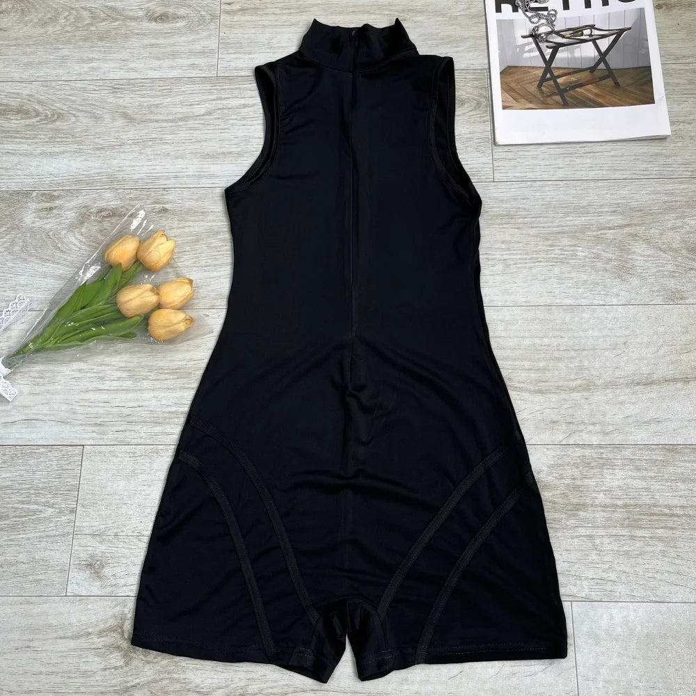 Summer Women's Sexy Backless Zipper Tank Rompers Top Bodycon One Piece Gym Sports Fitness Sleeveless Bodysuit Short Jumpsuits