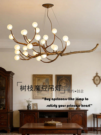 Retro Resin Tree Branch Chandeliers Frosted Glass Bubble LED Pendant Lamp for Living Dining Room Home Decor suspension luminaire