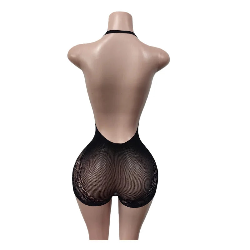 Sexy Halter V-neck Lace Romper for Woman Jumpsuit Short Rave Festival Clothing Sleeveless Backless Club Party Playsuit Body Suit