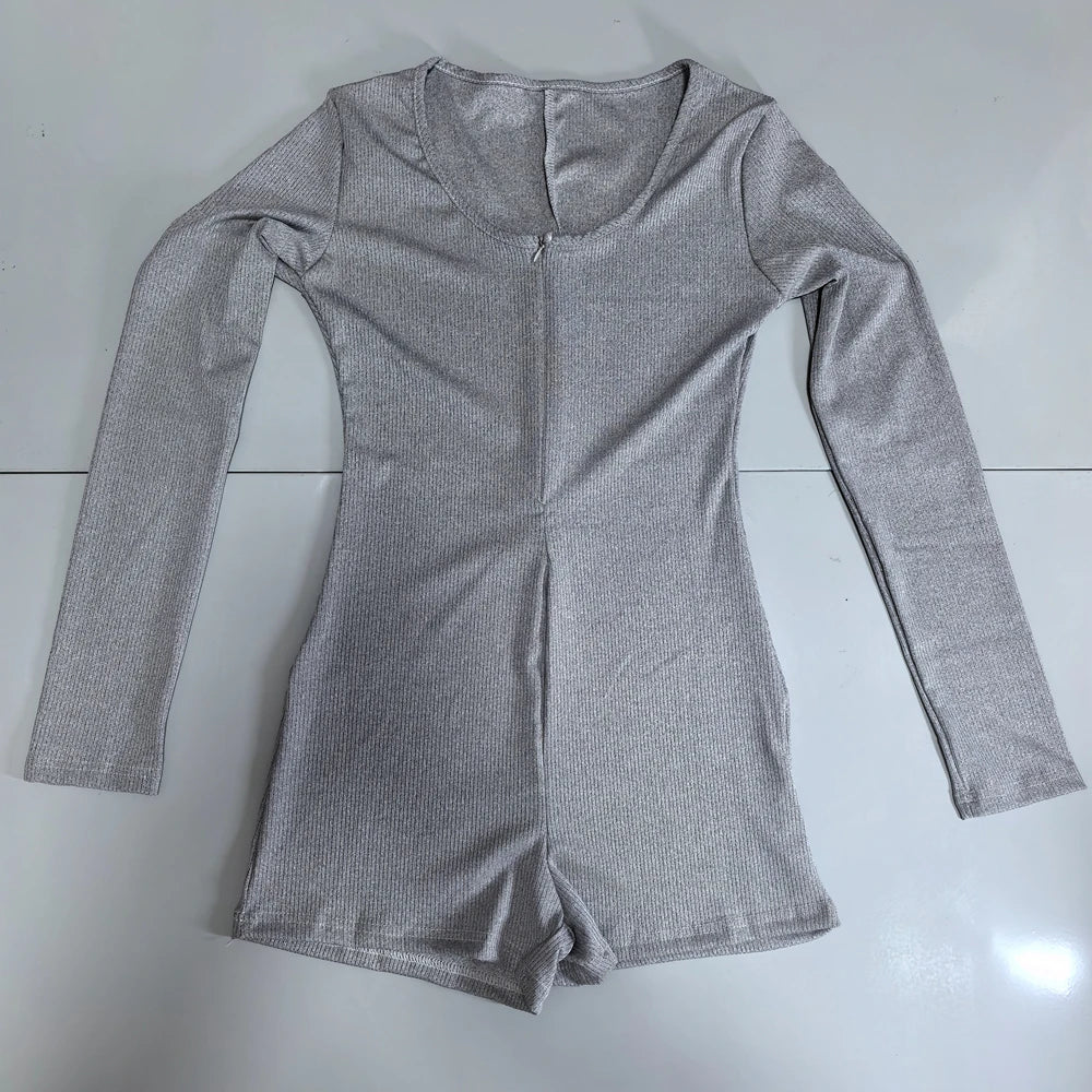 Women's Short Jumpsuits Slim Fit Stretch One Piece Yoga Playsuits Romper Sexy Fitness Female Basic Low-cut Zipper Sportwears