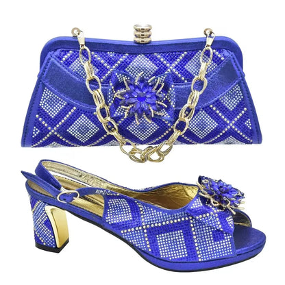 Fashion Shoes and Bag for Party Wedding African Women Wedding Shoes and Bag Set Decorated with Rhinestone Luxery Shoes Women