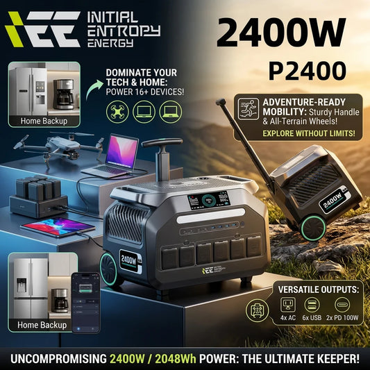 IEE 2400W Solar Generator, 2048Wh Portable Power Station P2400, 4 * 2400w AC Output (5000W Surge), LiFePO4 Battery Power Station for Home Backup, Power Outage, Camping, with Wire