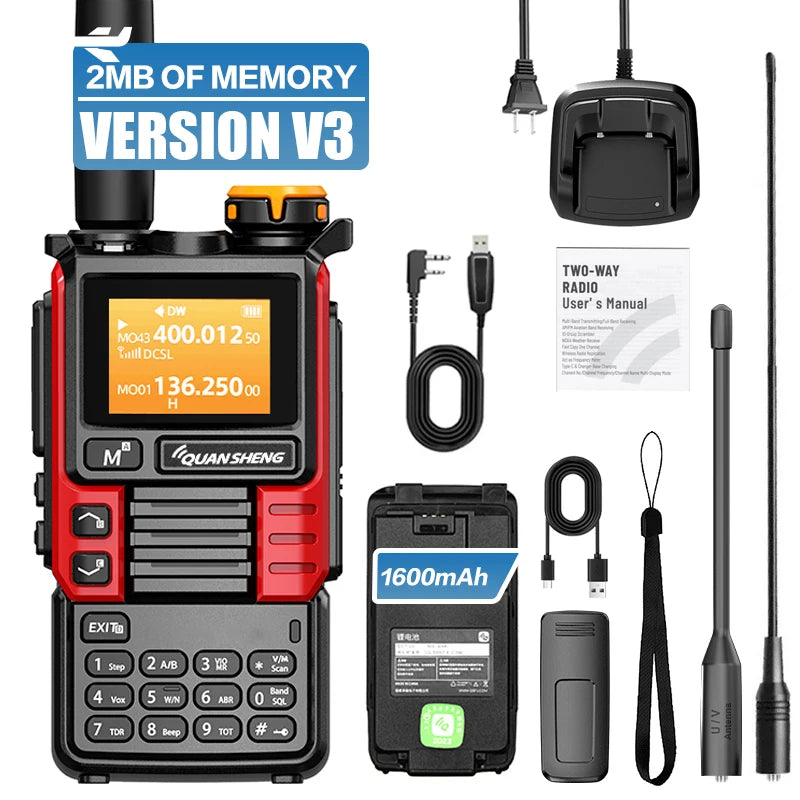 QUANSHENG UV-K5(99) V3 Walkie Talkie 2MB Memory 50-600MHz Air Band RX 5W Two Way Radio Type-C Wireless Copy Custom Firmware