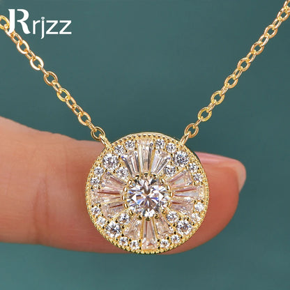 Rrjzz 5mm D-Color Mossanite Women Pendant Necklace with GRA Jewelry Gifts Lucky Disc-shaped Trapezoidal CZ Lab Diamond Necklace