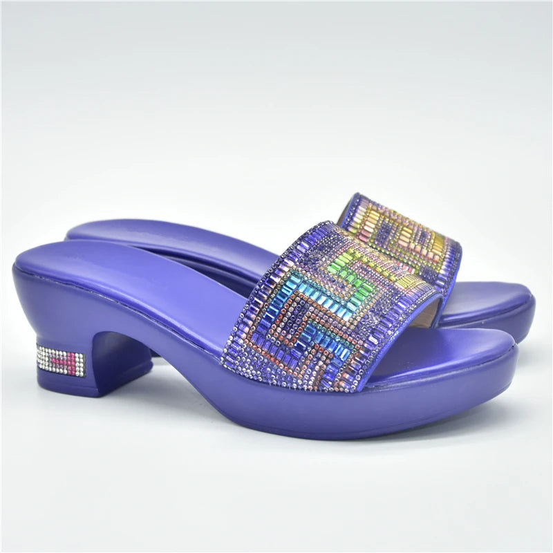 New African Wedding Shoes Decorated with Rhinestone Luxery Shoes Women Open Toe Shoes Slip on Italian Ladies Shoes and Sandals