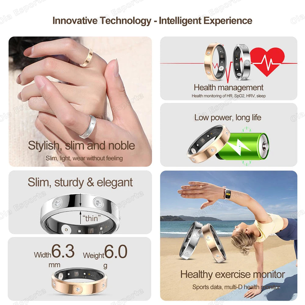 2026 Smart Ring Women Men Super narrow 6.3mm Heart Rate Stress measurement Health Monitoring IP68 Waterproof Fashion Sport Rings