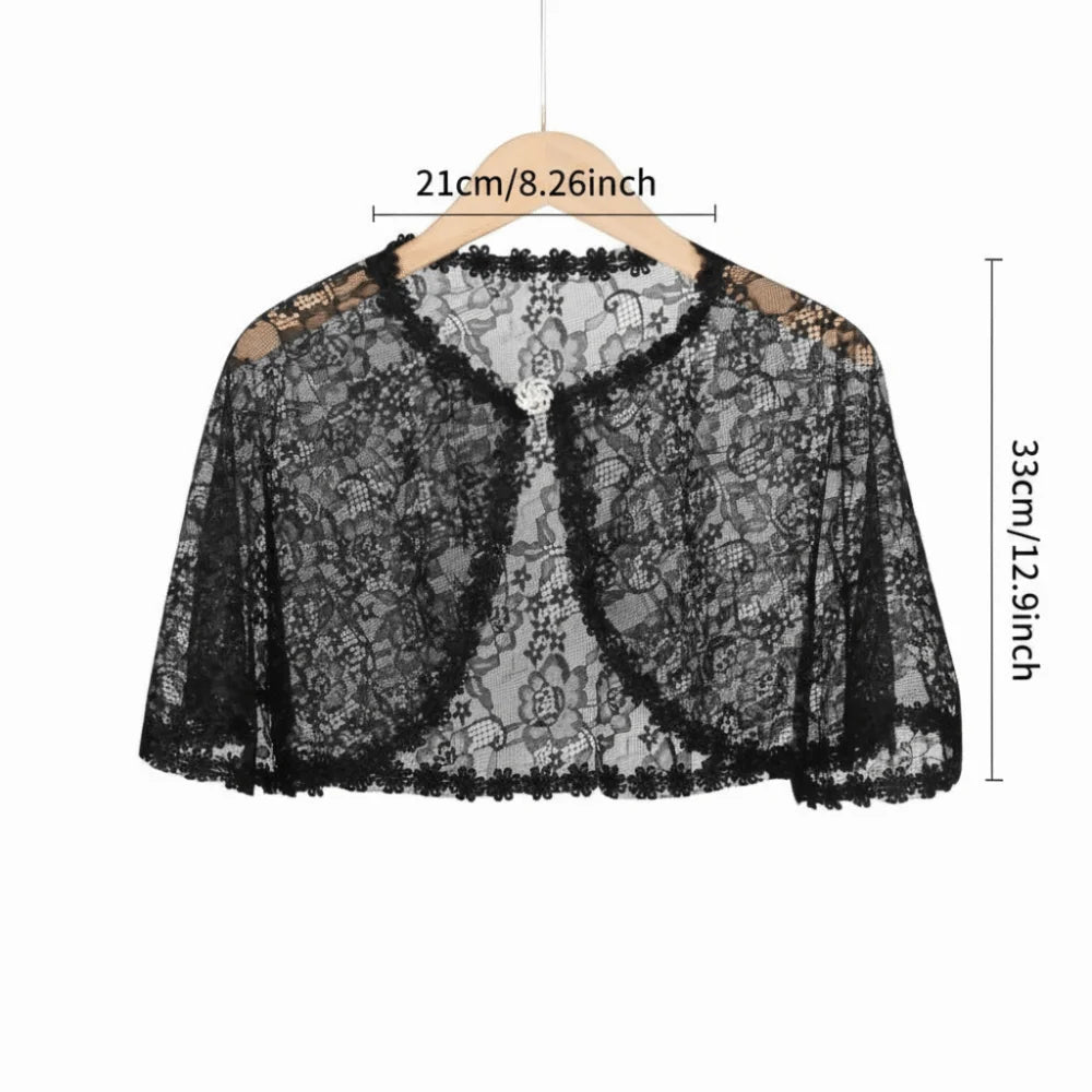 Floral Lace Lace Shoulder Wrap Thin Fabric Hollow Out Bridal Shawl Floral Pattern Diamond Embedded Wedding Capelet Bridal