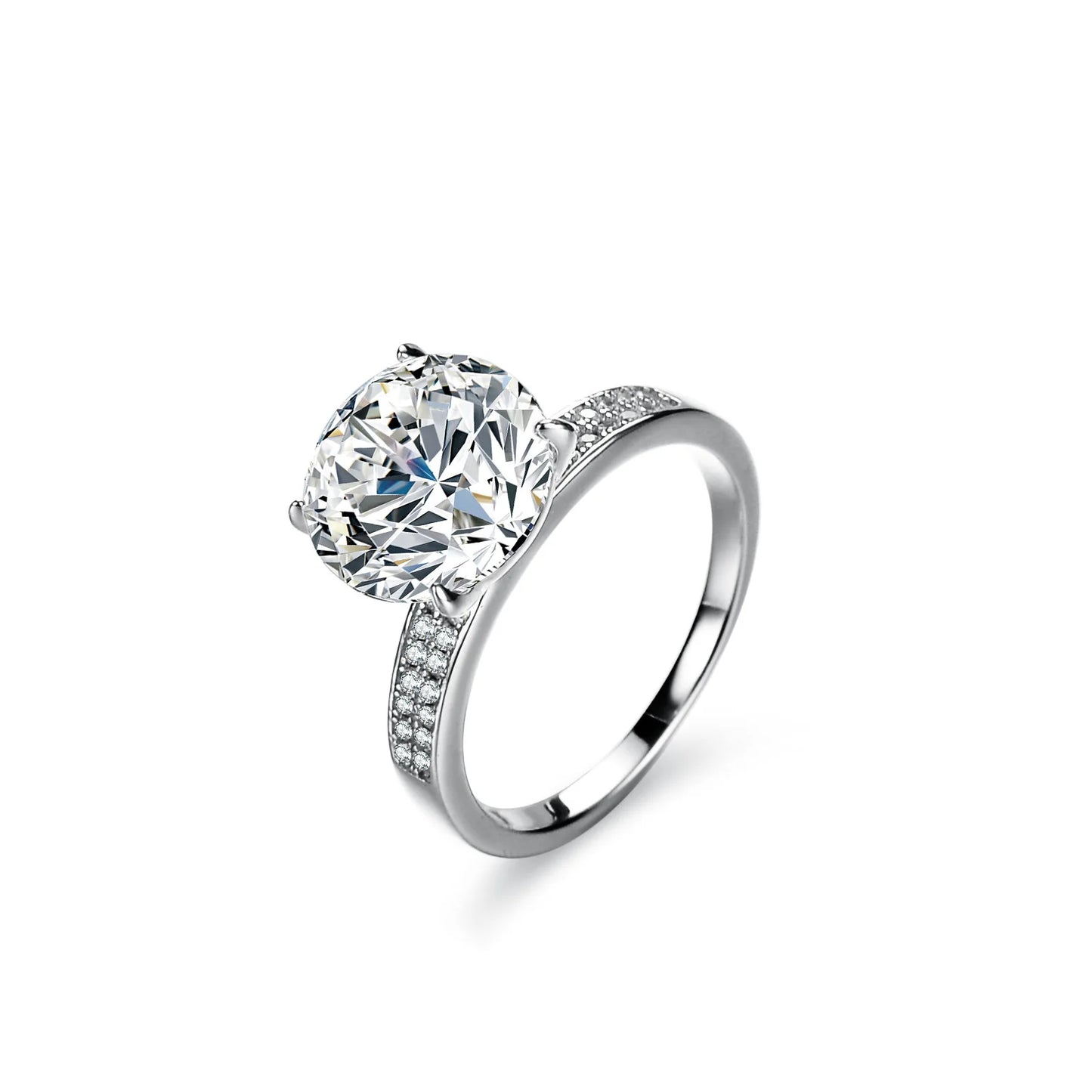 Women's 5 Carat Moissanite Double Row Ring - Classic 4-Prong PT950 Platinum, Elegant Solitaire Wedding Jewelry