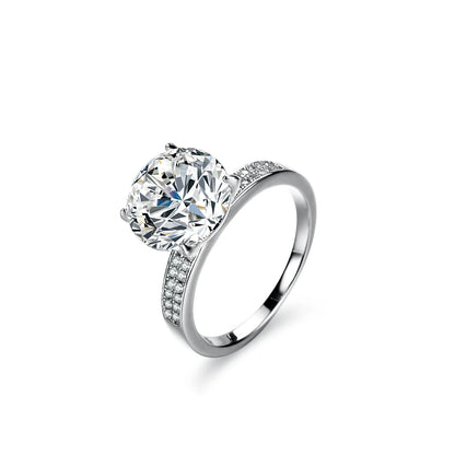 Women's 5 Carat Moissanite Double Row Ring - Classic 4-Prong PT950 Platinum, Elegant Solitaire Wedding Jewelry