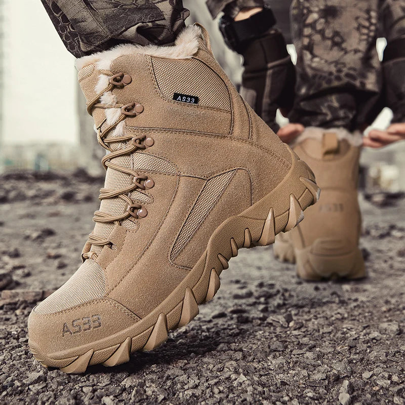 Brand Men's Winter Shoes Waterproof Hiking Boots Plush Warm Snow Ankle Boots Anti-slip Outdoor Trekking Sneakers Male Work Shoes