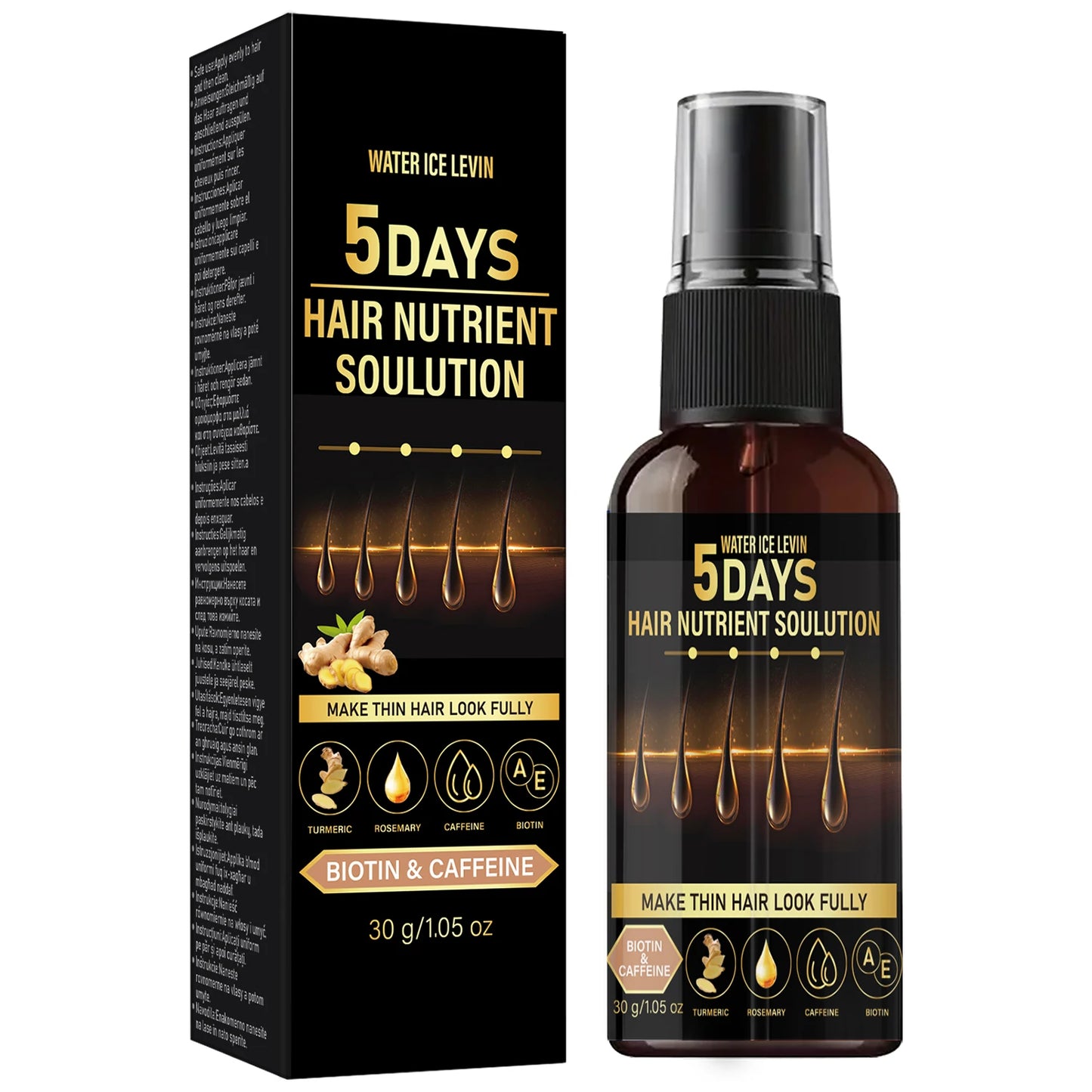 5 Days Hair Growth Oil - Biotin, Caffeine & Rosemary, Nourishing for Thin Hair to Look Fuller