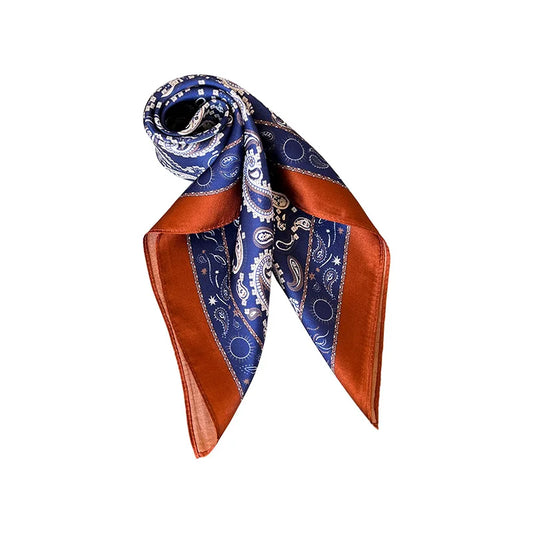 100% Mulberry Silk Square Scarf 53x53cm Royal Blue Paisley Print Neck Scarf Headband Bag Ribbon Vintage Elegant Gift For Women