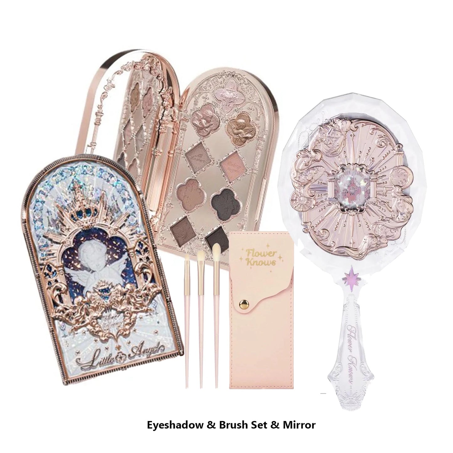 Flower Knows Little Angel Eyeshadow Palette Hand Mirror Brush Set Delicate Matte Glow Shimmer Flowerknows Edens Angel Eyeshadows