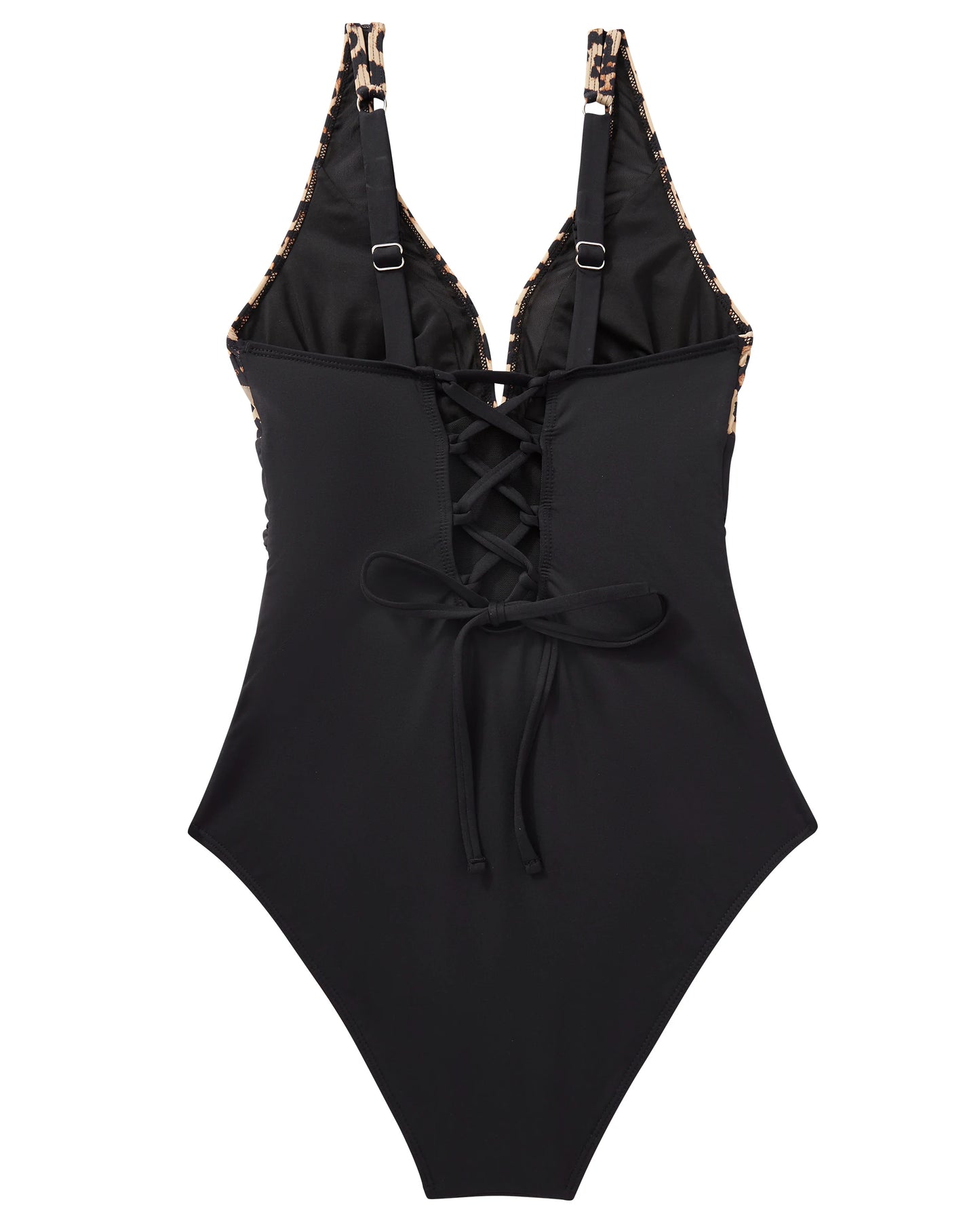Women Sexy Mesh One Piece Swimsuit Tummy Control Ruched Slimming Shapewear Bathing Suits Lace Up Back Swimwear Monokini Mujer