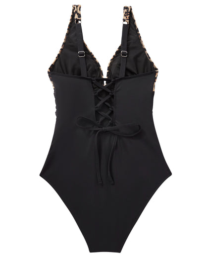 Women Sexy Mesh One Piece Swimsuit Tummy Control Ruched Slimming Shapewear Bathing Suits Lace Up Back Swimwear Monokini Mujer
