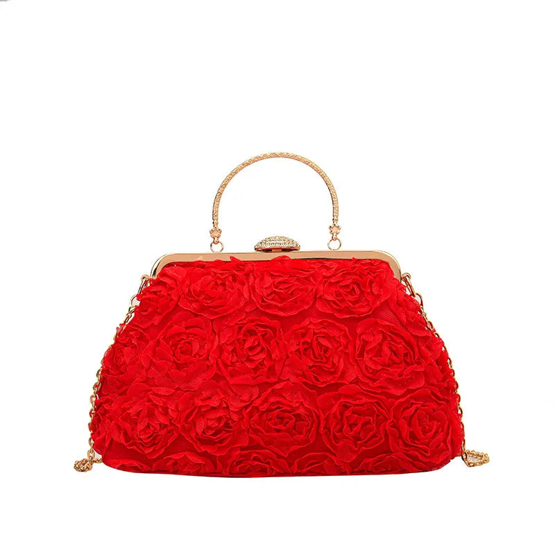 Luxury Satin Floral Bride Party Evening Clutch Bag Women Wedding Purses and Handbags Small Shoulder Chain Bag Designer Bag