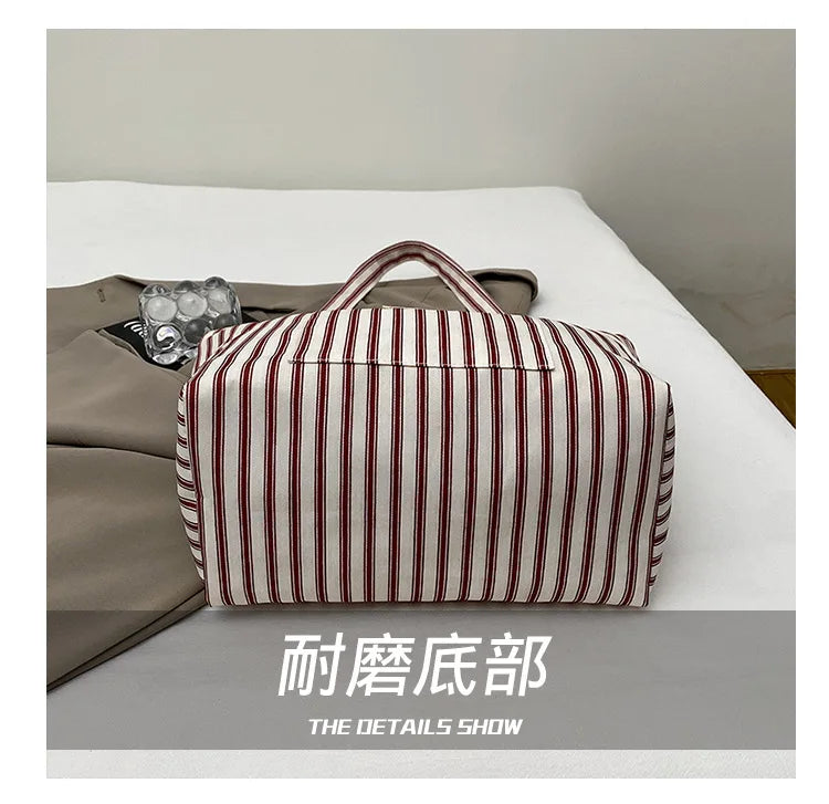 Contrast Color Stripes Women Shoulder Bags Versatile Ladies Large Capacity Tote Bag Lightweight Portable Female Shopping Handbag