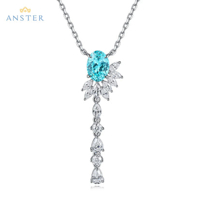 Women Diamonds Pendant Necklaces Charms 925 Silver Lab Paraiba Jewelry