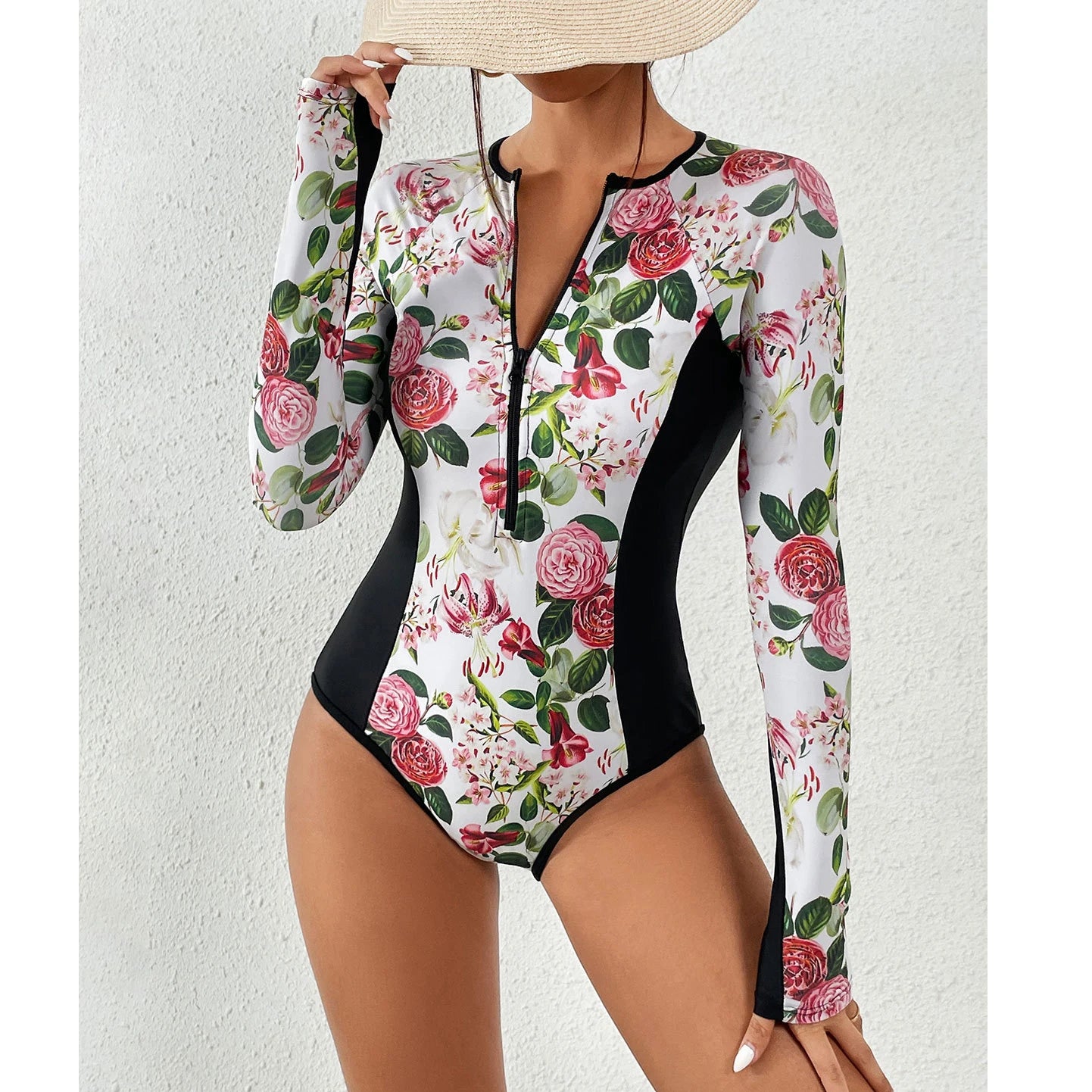 2026 Surfing Sport Swimsuit Long Sleeves Women One Piece Swimsuit  Swimwear Solid Monokini Bathing Suit Tropical Bodysuit Female
