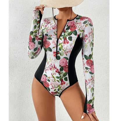2026 Surfing Sport Swimsuit Long Sleeves Women One Piece Swimsuit  Swimwear Solid Monokini Bathing Suit Tropical Bodysuit Female