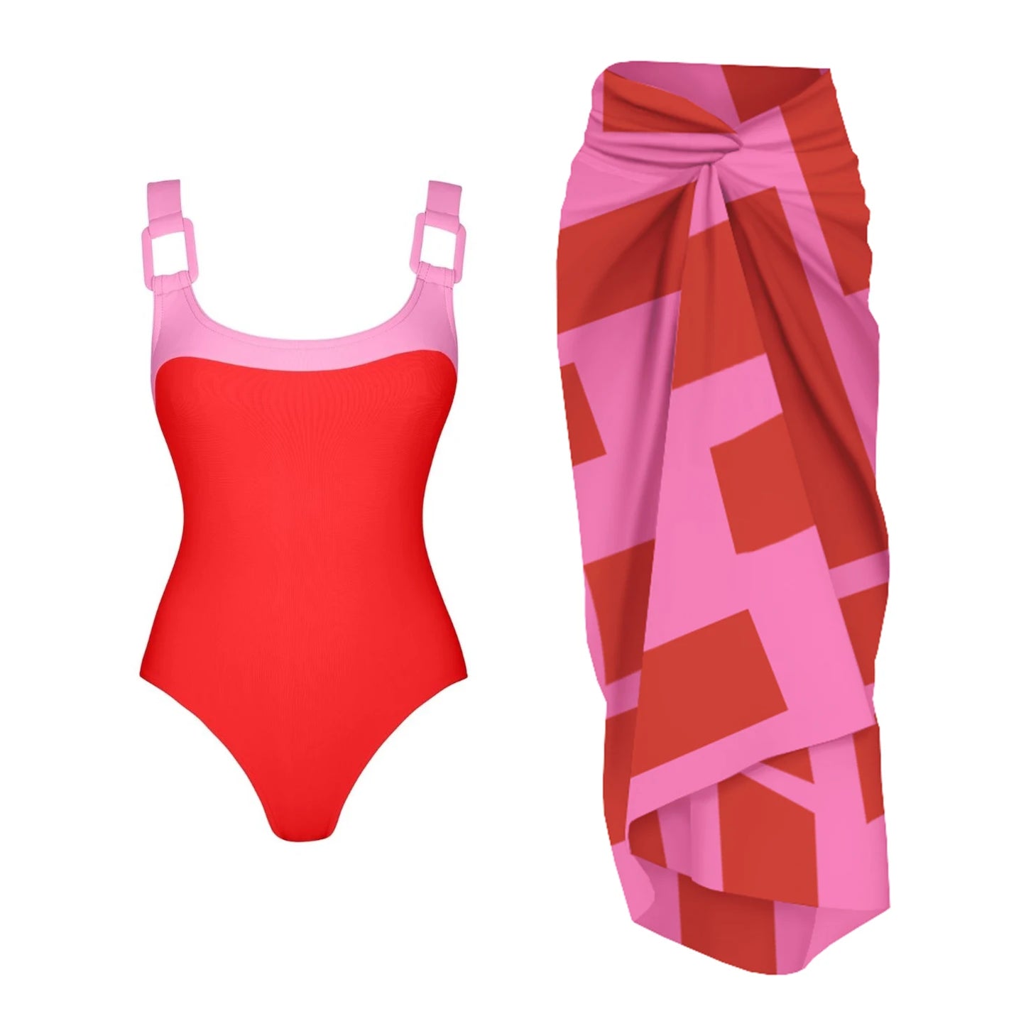 2026 2Pcs Red Pink Swimsuit Sexy Bikini Patchwork Swimwear Female Kimono Swim Suits Cover Up Slim Biquini Bathingsuit Beachwear