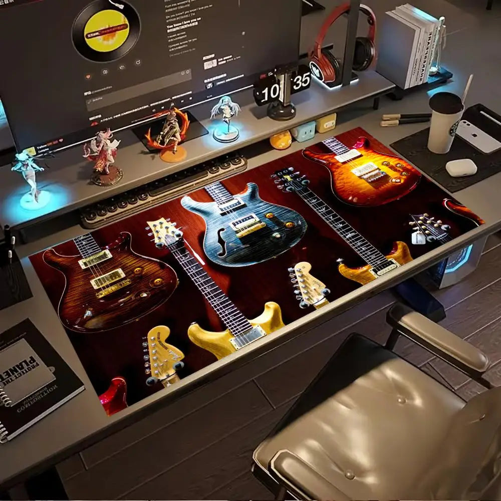 Electric Guitar Extended Gaming Mouse Pad Anti-slip Desk Mat Stitched Edge Aesthetic Decor for PC Gamer Office Setup