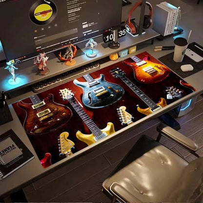 Electric Guitar Extended Gaming Mouse Pad Anti-slip Desk Mat Stitched Edge Aesthetic Decor for PC Gamer Office Setup
