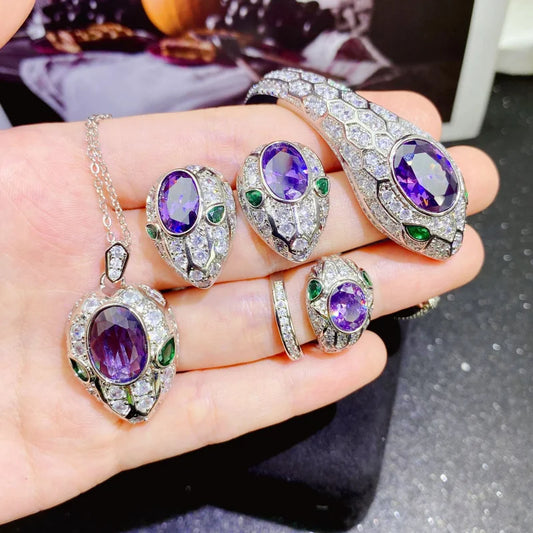 Vintage Snake-Shaped Haute Couture Jewelry Set Purple Crystal a Beautiful Gift for You Or Someone Special