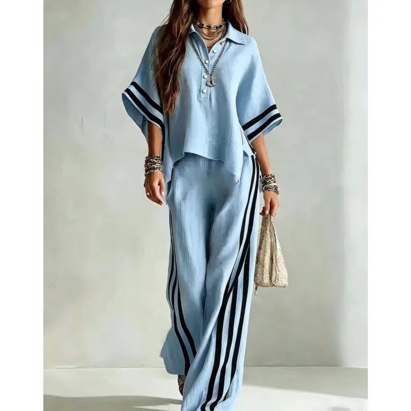 2026 New Autumn Summer Women's Short-sleeved Shirts And Loose Trousers Two-piece Suit Casual Simple White Suits Women Clothing