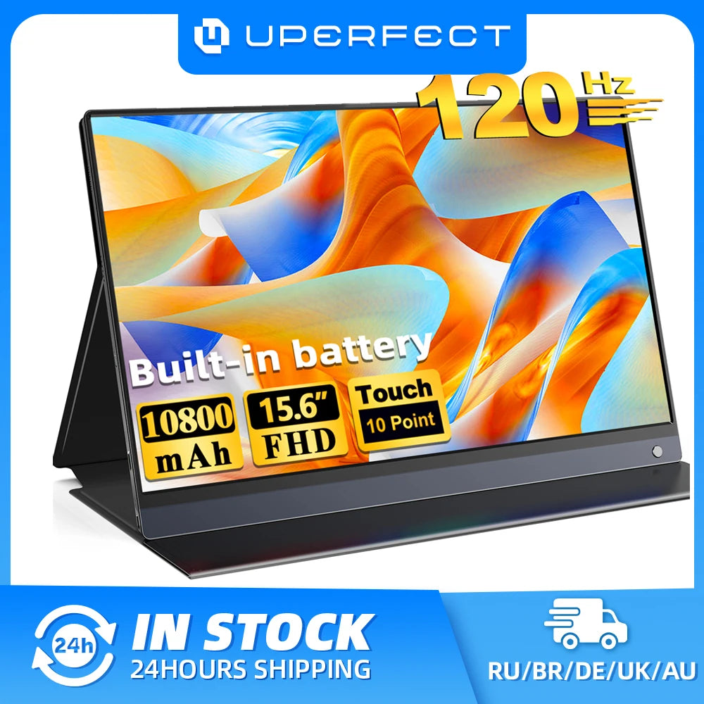 UPERFECT 15.6 " Toucscreen Monitor Built-in 10800mAh Rechargercable Battery 1080P FHD USB C HDMI 120Hz Portable Gaming Display