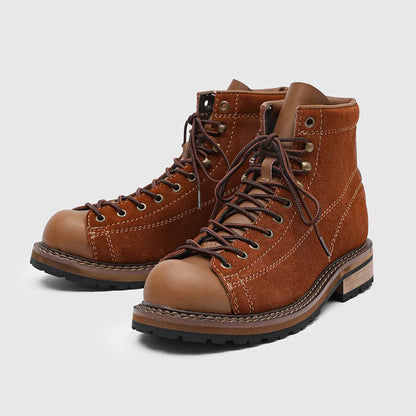 Retro tooling boots cycling boots men's mid-help autumn and winter leather boots locomotive brown trendy shoes 20238-L