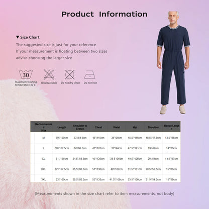 Adult Mens Alzheimer Adaptive Jumpsuit Special Needs Clothing Round Neck Half Sleeve Elastic Waist Zipper Rompers with Pocket