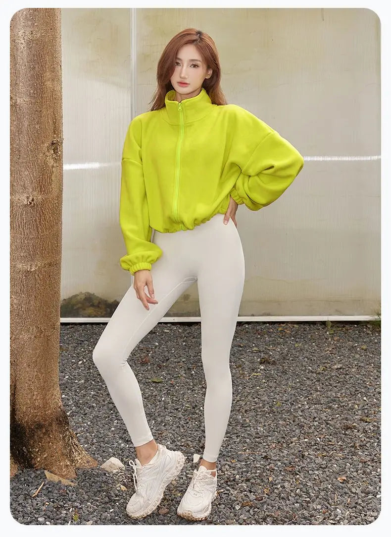 Blouse Outerwear Yoga Wear Women's Autumn/Winter Zip-up Long Sleeves Fleece-lined Warm New Casual Comfortable Minimalist Niche