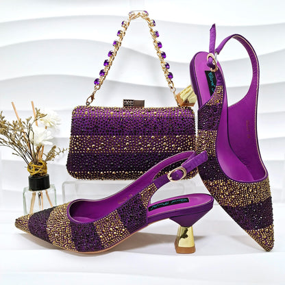 New Italian Design Stylish And Elegant Sky Blue Rhinestone Embellished Satin Pointy Toe Pumps And Clutch Bag