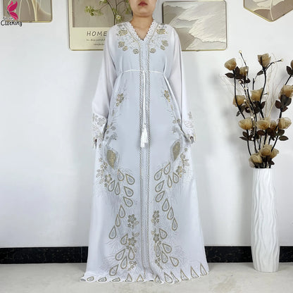 2026New Dubai Muslim Women Modest Dress Diamond Chiffon Elegant Arabic Femme Hijab African Abaya Islamic Long Sleeve Turkey Robe