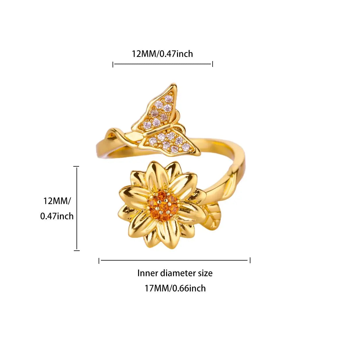Anti Stress Anxiety Fidget Rings for Women Stainless Steel Sunflower Sun Star Spinner Ring Christmas Jewelry Gifts Dropshipping