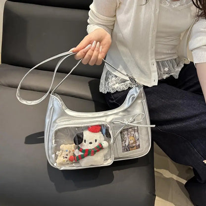 HOT Womens Transparent Ita Bags Girl Transparent Messenger Bag Women's Designer Handbags Ladys DIY Badge Tote Bag Lolita Handbag
