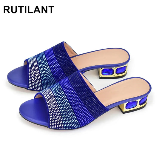 Latest Shoes Women Luxury Rhinestone Crystal Pumps 2024 New Fashion Slippers Sandals Party Low Heels Elegant Italian Women Shoes