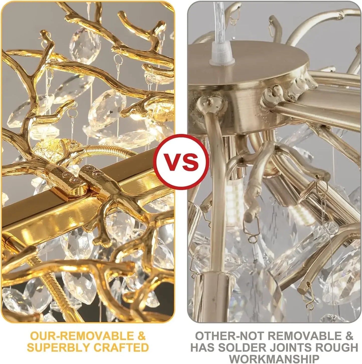 Modern Chrome Crystal Ceiling Chandelier Round Branch Crystal Chandeliers For Dining Living Room Bedroom Kitchen Fixture