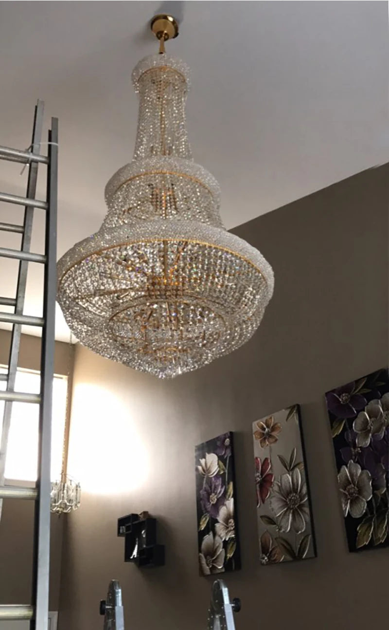 Phube Large Empire Gold Crystal Chandelier Light For Staircase Hanging Lamp For Foyer Lobby Modern Hanging Light Ceiling lights