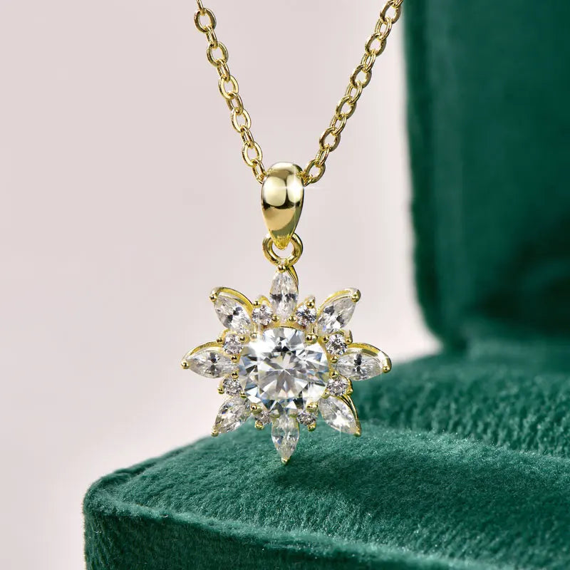 Rrjzz 1CT 6.5MM Moissanite Necklace for Women D Color Round Cut Lab Imitation Diamond 14K Gold Plated Pendant Necklace Jewelry