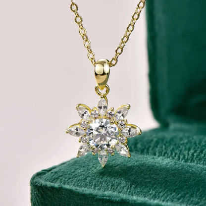 Rrjzz 1CT 6.5MM Moissanite Necklace for Women D Color Round Cut Lab Imitation Diamond 14K Gold Plated Pendant Necklace Jewelry