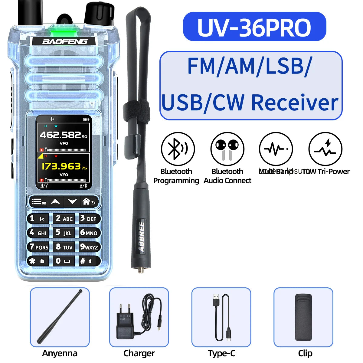 BAOFENG UV‑36 PRO Walkie Talkie 10W High Power Dual Mode Bluetooth Programming Shortwave Receive Two Way Radio FM Handheld Radio