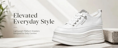 Fujin Casual Shoes For Woman Shoes on Platform Heel Shoes 9 cm 3 inch  White Comfortable High Heel Hidden Chunky Wedge Sneakers